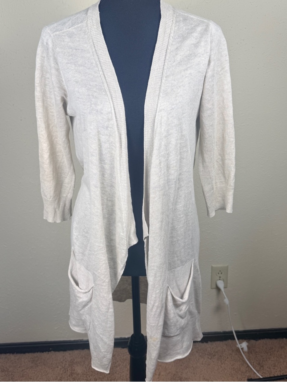 Eileen Fisher Women’s XS Tan Open-Front 100% Linen Slouchy Cardigan Pockets - Picture 1 of 14